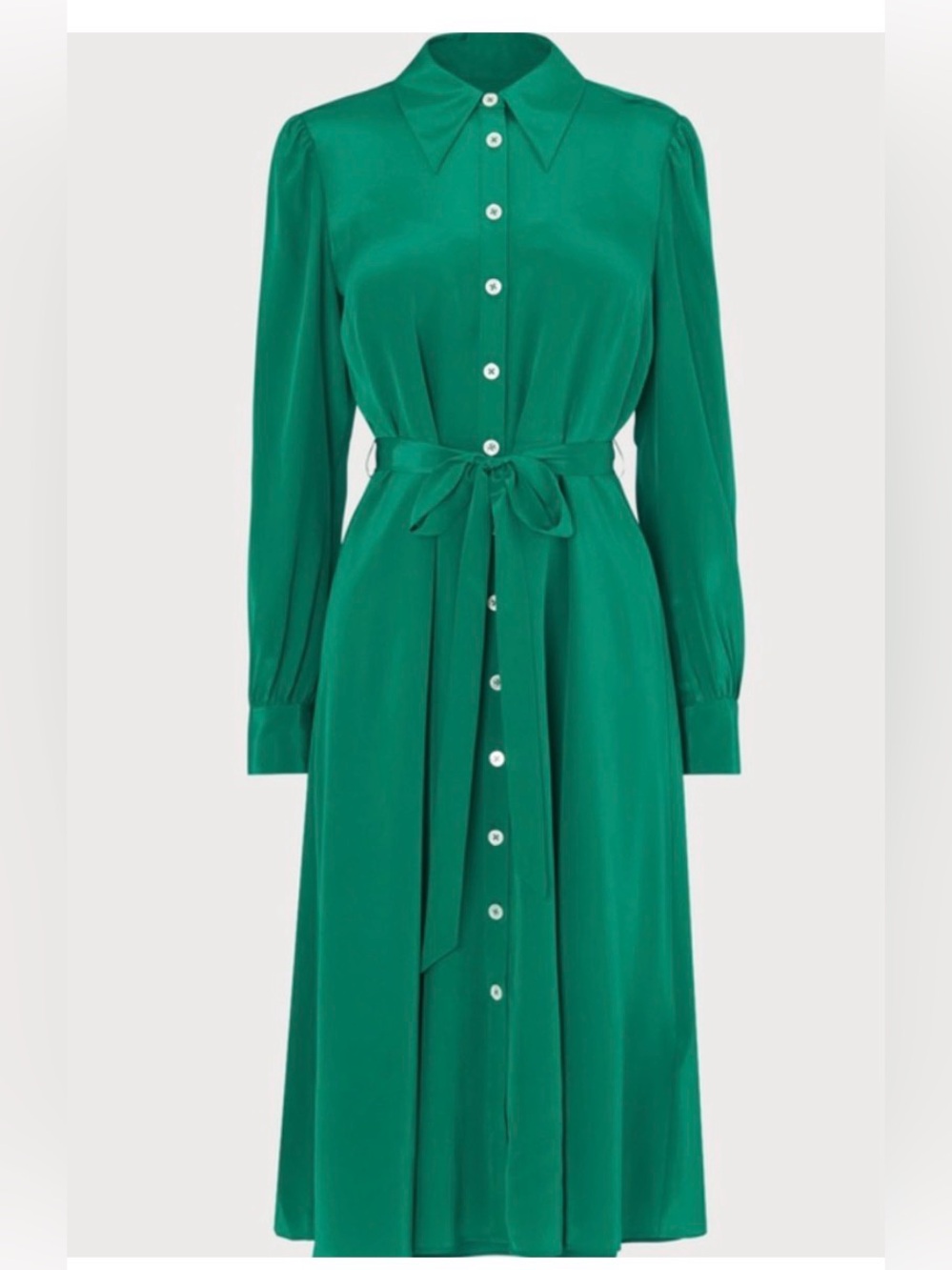 LK Bennett Runa Green Malachite 100% Silk Shirt Dress. Size 8